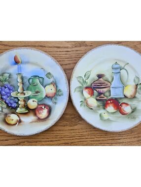 Vintage Norleans Japan Handpainted Fruit Plates Signed Pair (10 1/4") Plate Wall